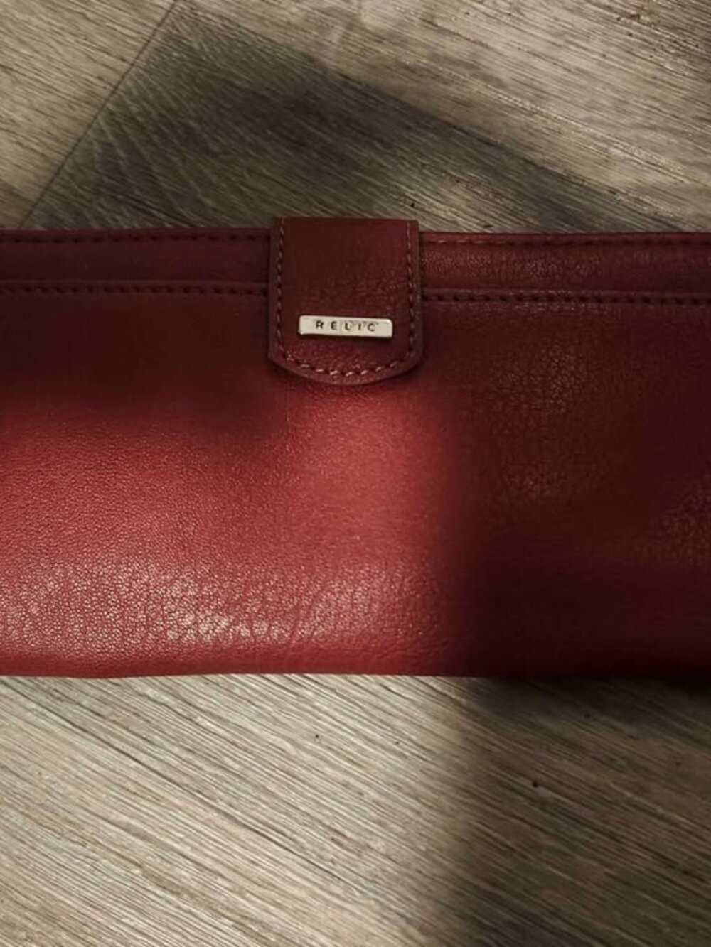Relic by Fossil Red Faux Leather Checkbook Clutch Wallet Snap Bifold